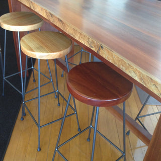 WA Made Industrial Marri or Jarrah Bar Stool with Solid Iron Legs