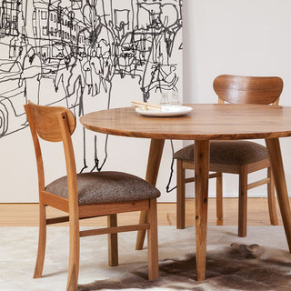 Oslo Marri Dining Suite with dining chairs, features a round dining table