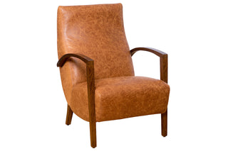 Pelle High Back Vintage Leather Retro Mid Century Inspired Lounge Occasional Chair