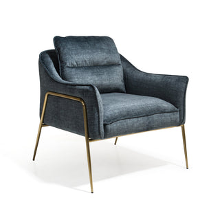 Blue armchair with gold legs on a white background
