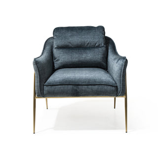 Blue armchair with gold legs on a white background