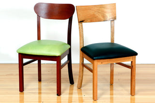 Oslo Danish design inspired Jarrah and Marri Timber Dining Chair with upholstered leather or fabric seat